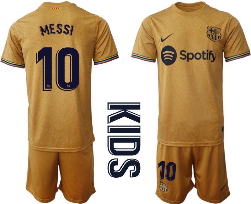 Youth 2022-2023 Club Barcelona away yellow #10 Soccer Jerseys